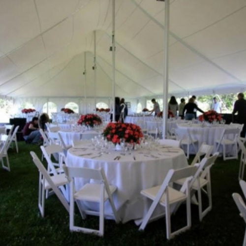 Wedding setup underneath a tent