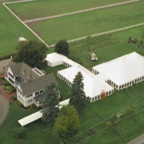 Arial view on white tent event in Dewitt NY